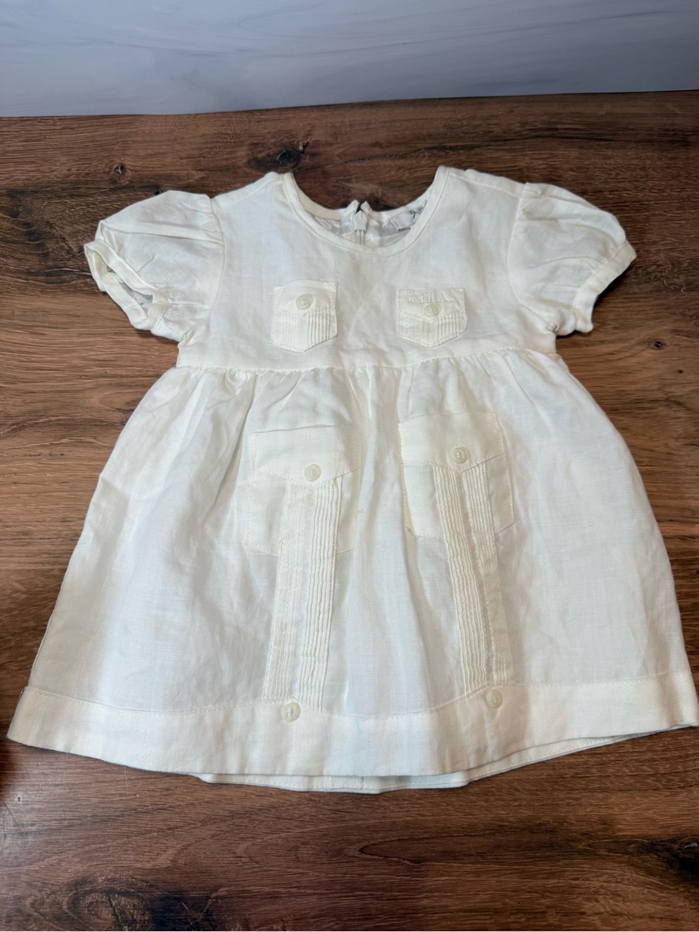 JMP Kids Baby Guayabera Linen Dress 3-6M White Pintuck Traditional